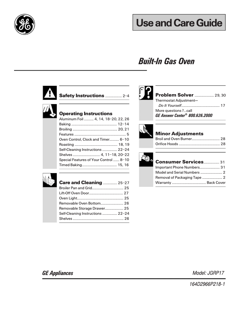 Page 1 de la notice Manuel d'utilisation et d'entretien GE JGRP17BEWBB