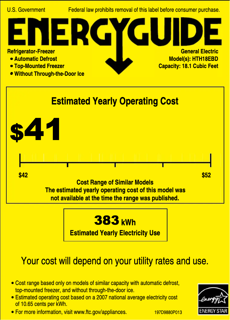 Page 1 de la notice Label énergétique Hotpoint HTH18EBDWW
