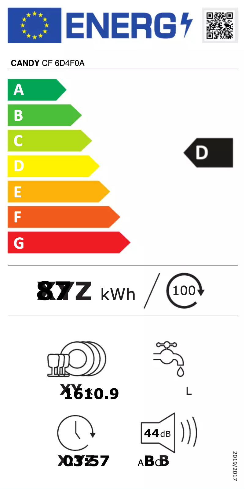 Page 1 de la notice Label énergétique Candy CF 6D4F0A