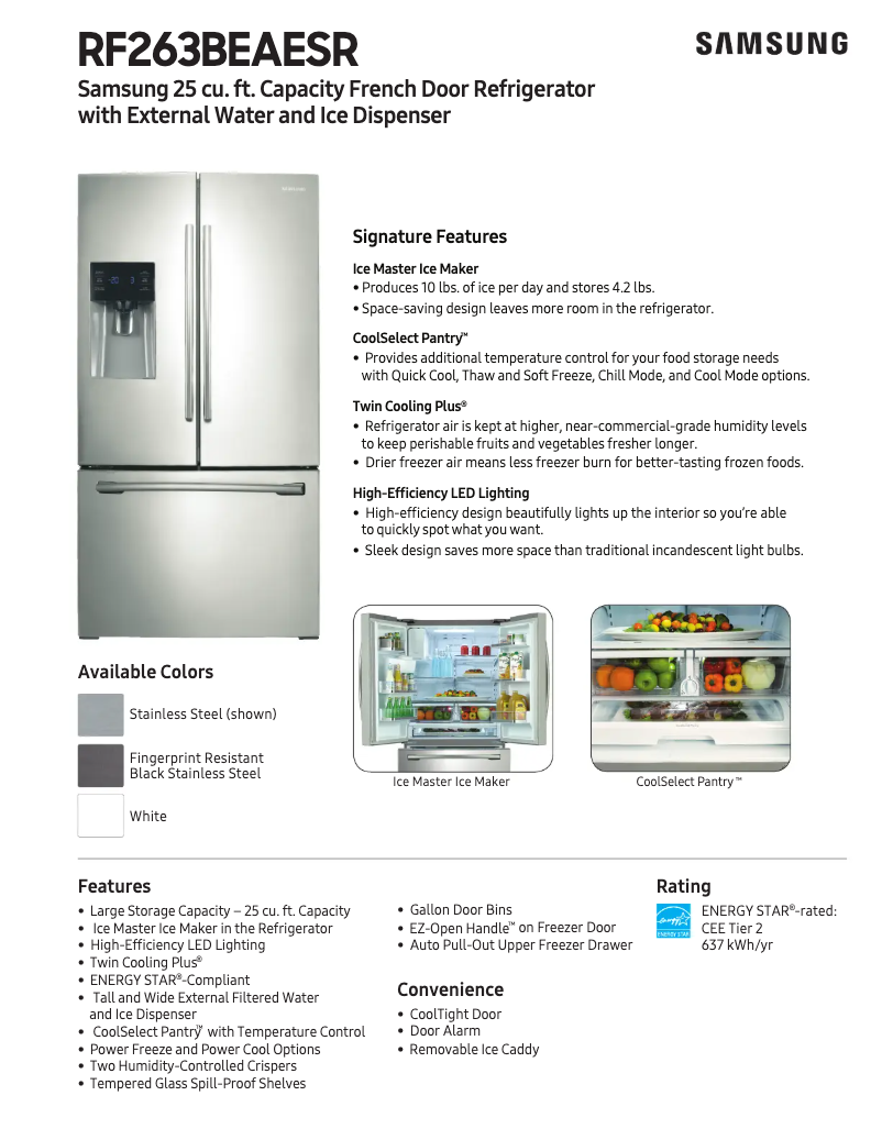 Página 1 del manual Ficha técnica Samsung RF263BEAE