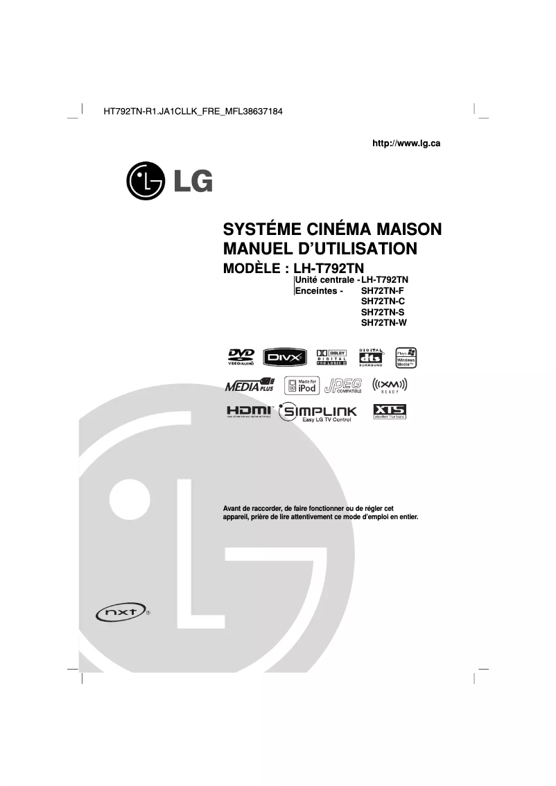 Page 1 de la notice Manuel utilisateur LG LH-T792TN