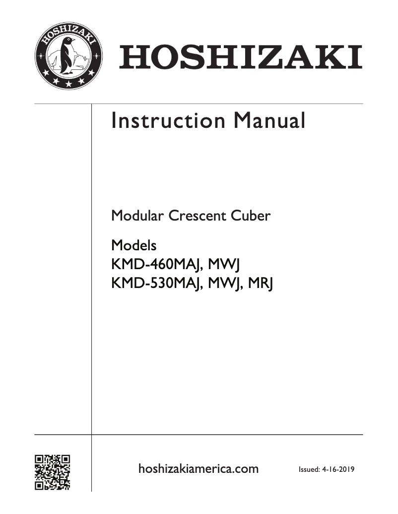 Page 1 de la notice Manuel utilisateur Hoshizaki KMD-530MAJ