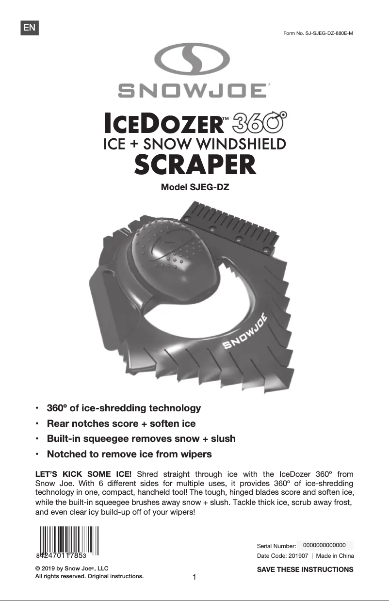 Page n°1 - Manuel utilisateur Snow Joe SJBLZD-TV-DO2