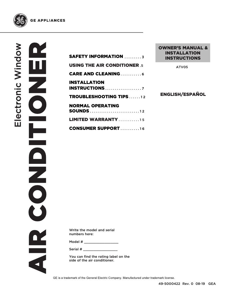 Page n°1 - Guide d'installation GE ATV05LZ