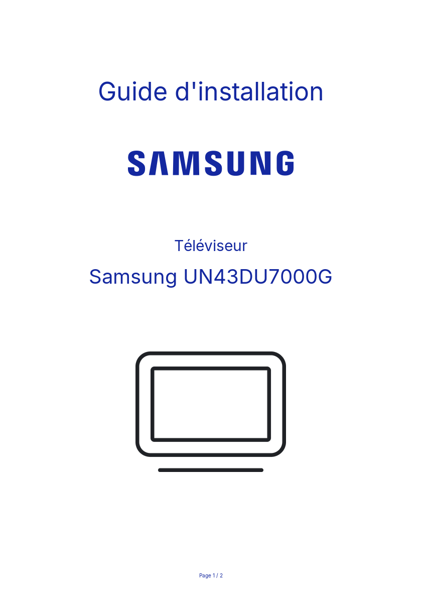 Page n°1 - Guide d'installation Samsung UN43DU7000G