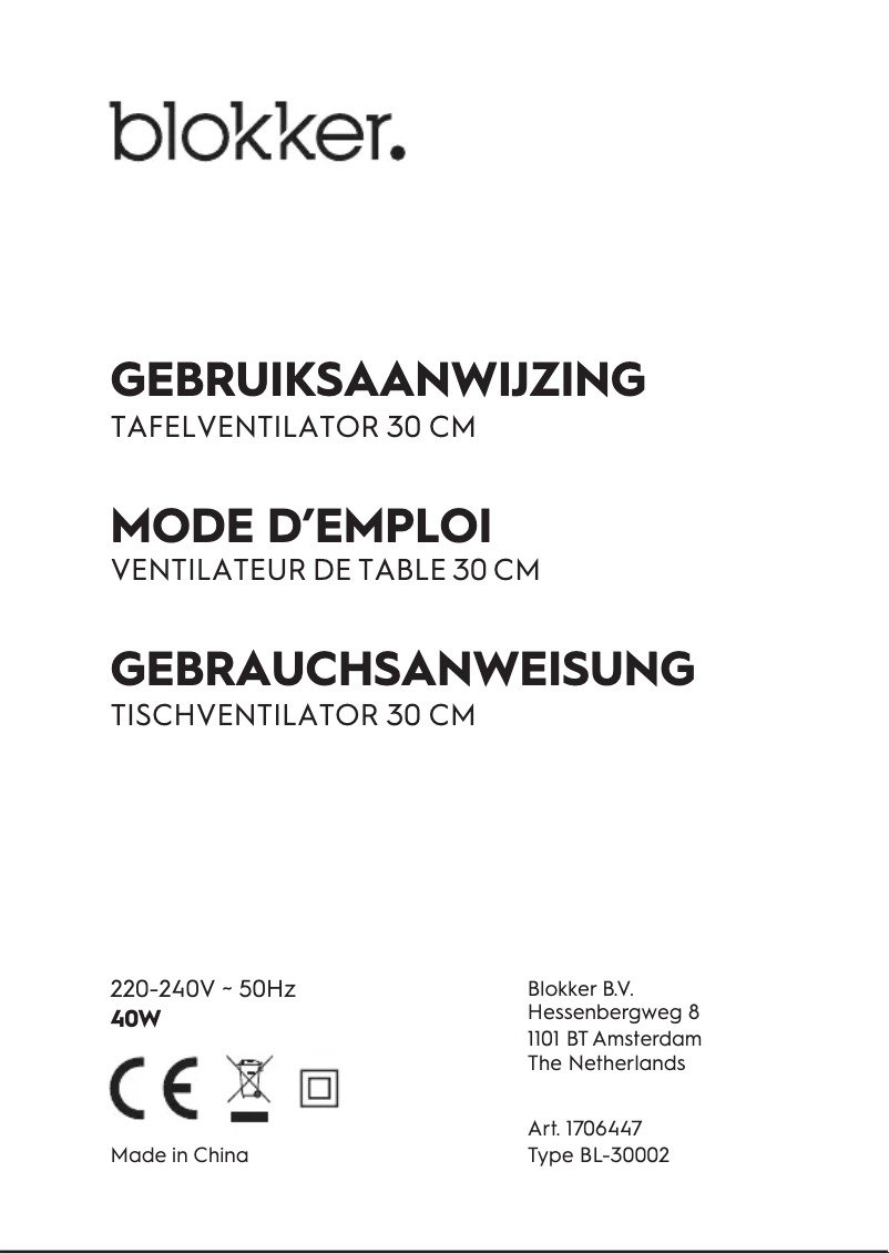 Page n°1 - Manuel utilisateur Blokker BL-30002