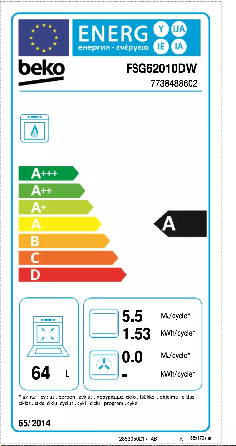 Page 1 de la notice Label énergétique Beko FSG62010DW