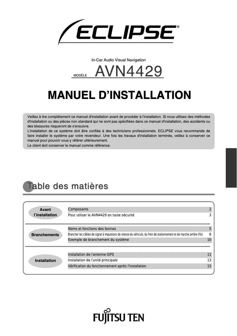 Page 1 de la notice Manuel utilisateur Eclipse AVN4429