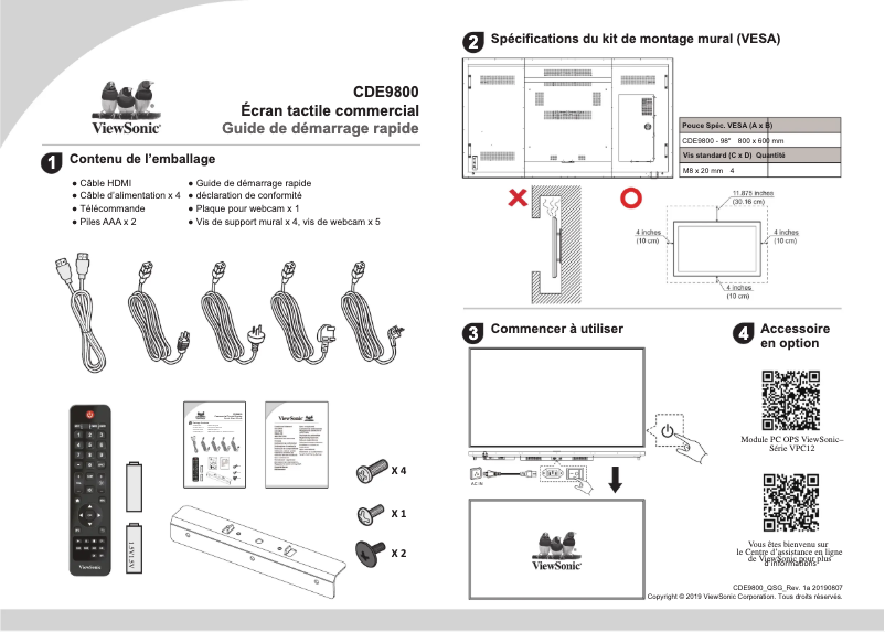 Page n°1 - Guide de démarrage rapide Viewsonic CDE9800