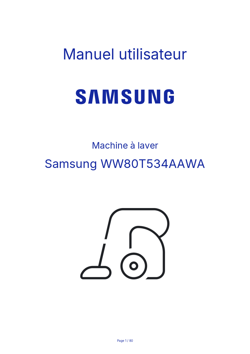 Page n°1 - Manuel utilisateur Samsung WW80T534AAWA