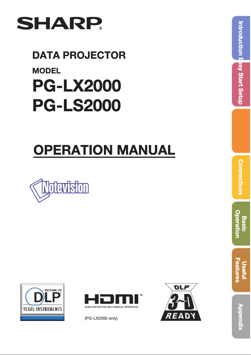 Page n°1 - Manuel utilisateur Sharp PG-LX2000