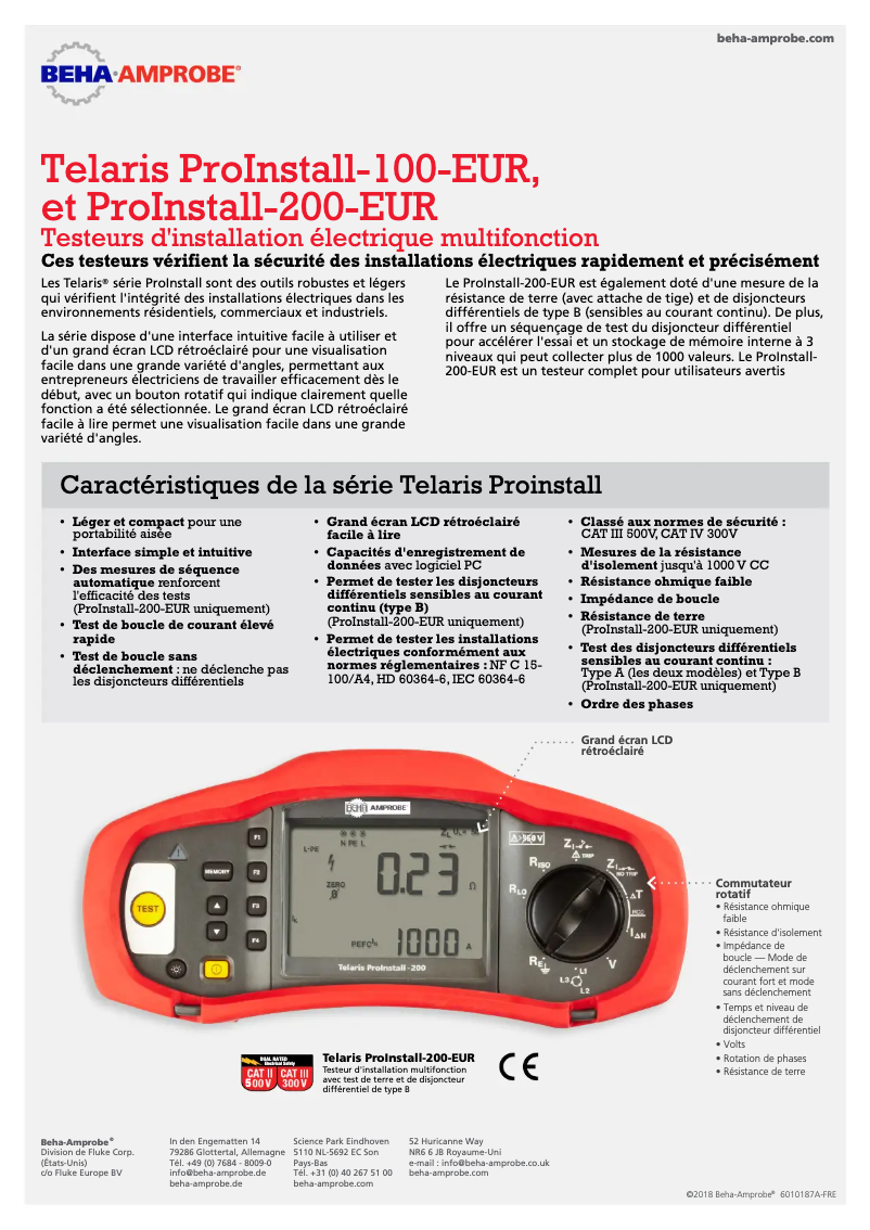 Página 1 del manual Ficha técnica Beha-Amprobe ProInstall-200-EUR