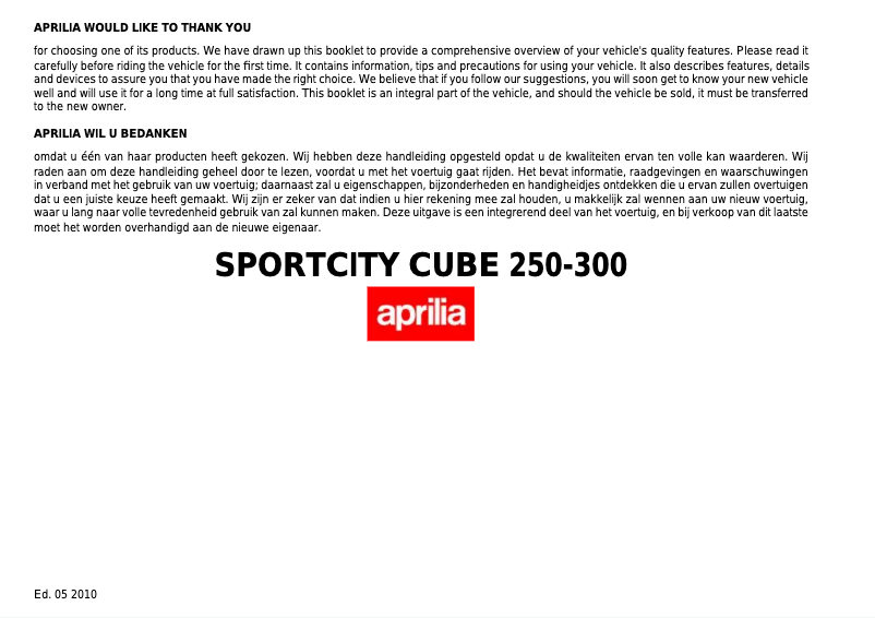 Página 1 del manual Manual de usuario Aprilia Sportcity Cube 250 (2008)