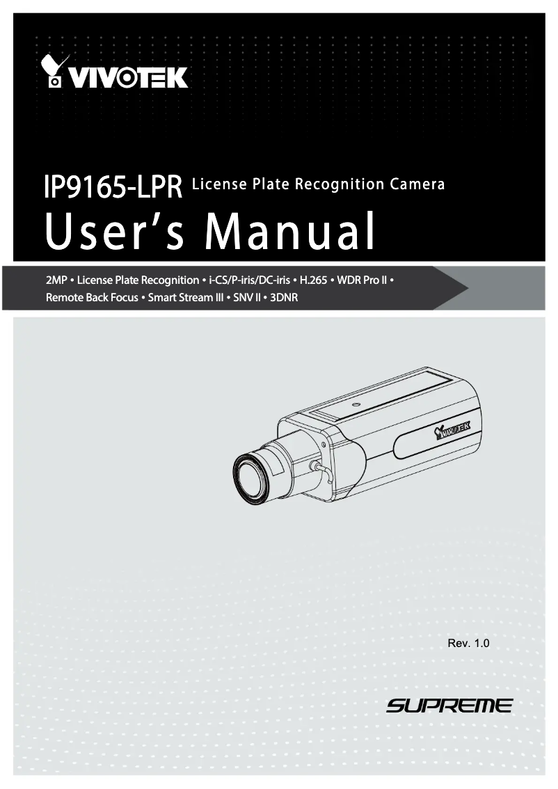 Page 1 de la notice Manuel utilisateur Vivotek IP9165-LPR