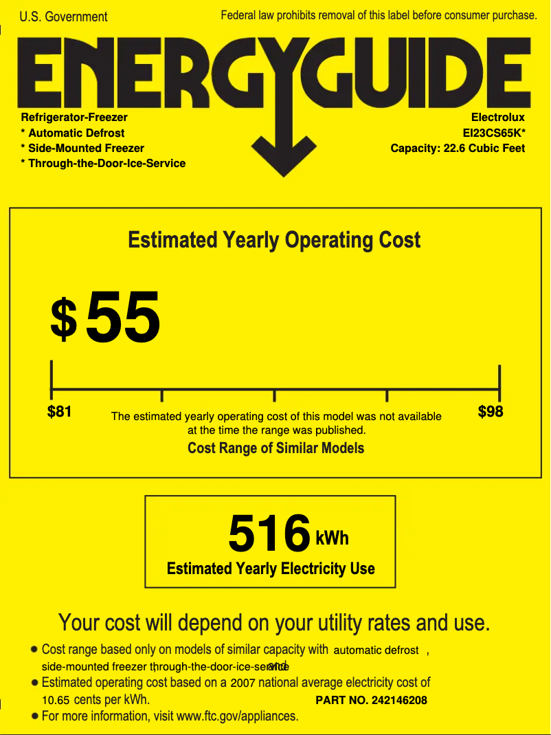 Page 1 de la notice Label énergétique Electrolux EI23CS65KS