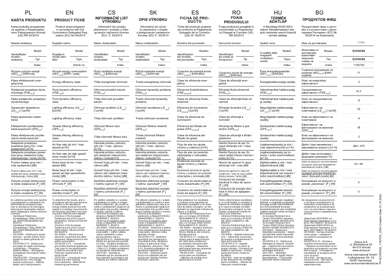 Page 1 de la notice Fiche technique CDA ECH63BL