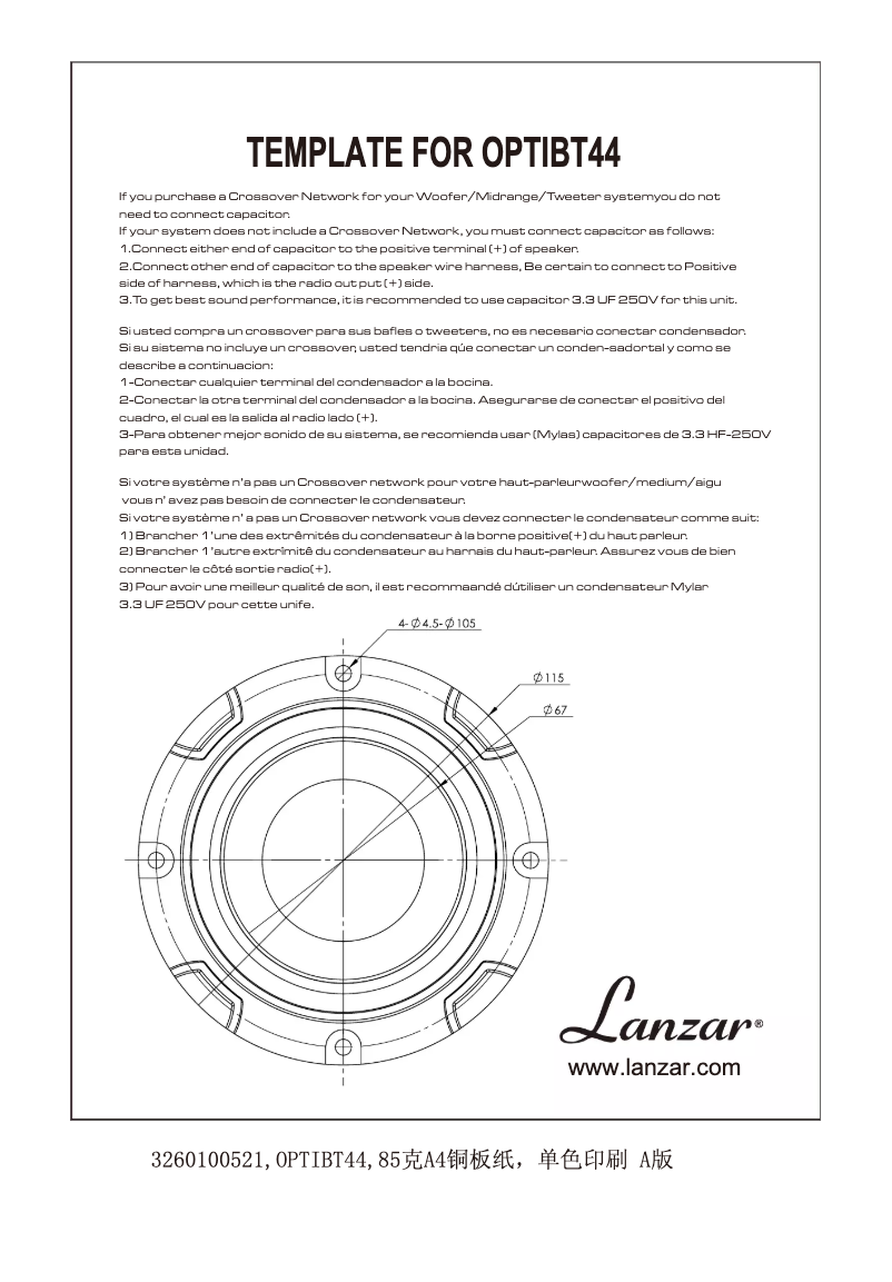 Page 1 de la notice Manuel utilisateur Lanzar OPTIBT44