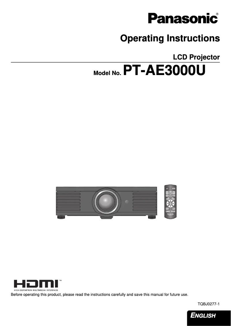 Page 1 of the manual User Manual Panasonic PT-AE3000U