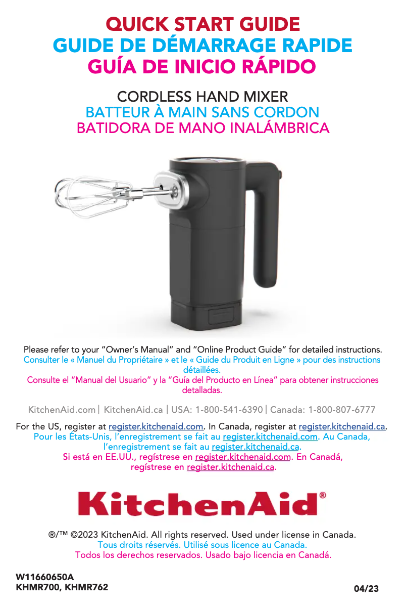Page n°1 - Guide de démarrage rapide KitchenAid KHMR700