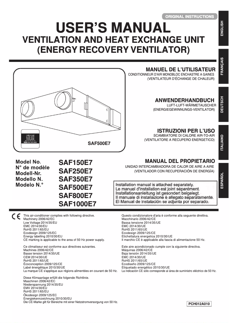 Page 1 of the manual User Manual Mitsubishi SAF250E7