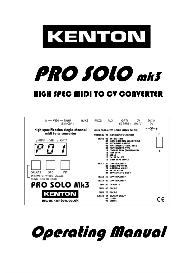 Page 1 de la notice Manuel utilisateur Kenton Pro Solo Mk3