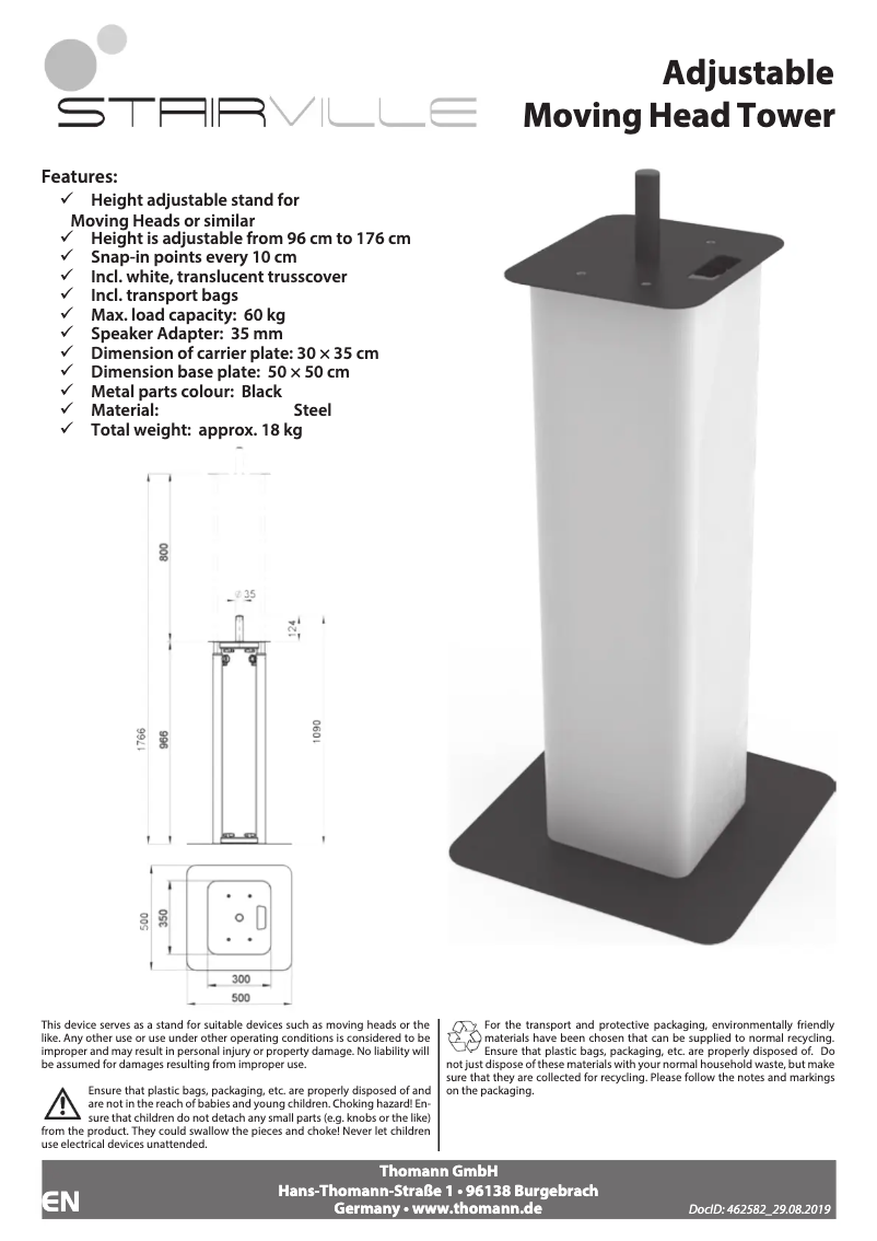 Page 1 de la notice Manuel utilisateur Stairville Adjustable Moving Head Tower