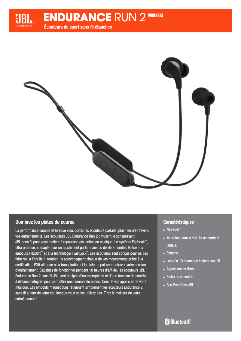 Page n°1 - Fiche technique JBL Endurance Run 2 Wireless
