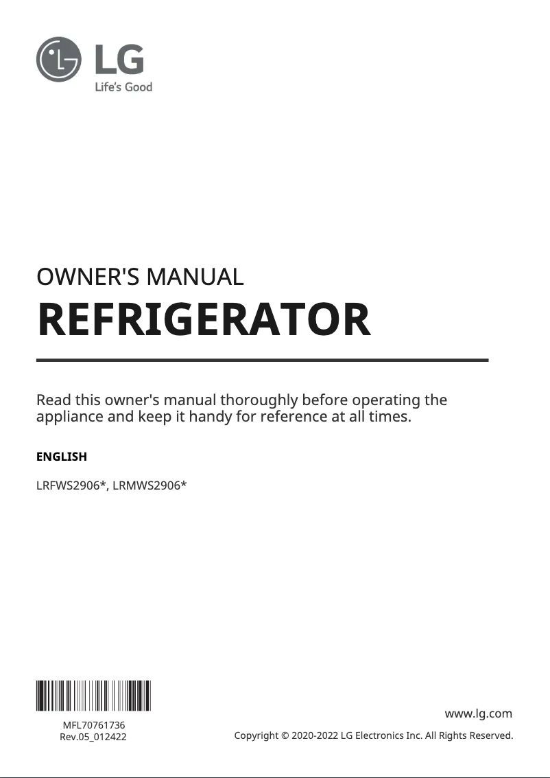 Page n°1 - Manuel utilisateur LG LRMWS2906D