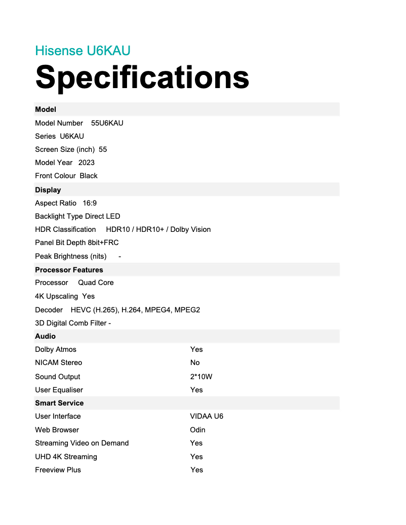 Image de la première page du manuel de l'appareil 55U6KAU