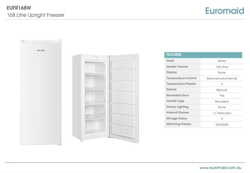 Page 1 de la notice Fiche technique Euromaid EUFR168W