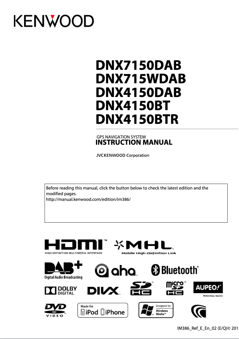 Page n°1 - Manuel utilisateur Kenwood DNX715WDAB