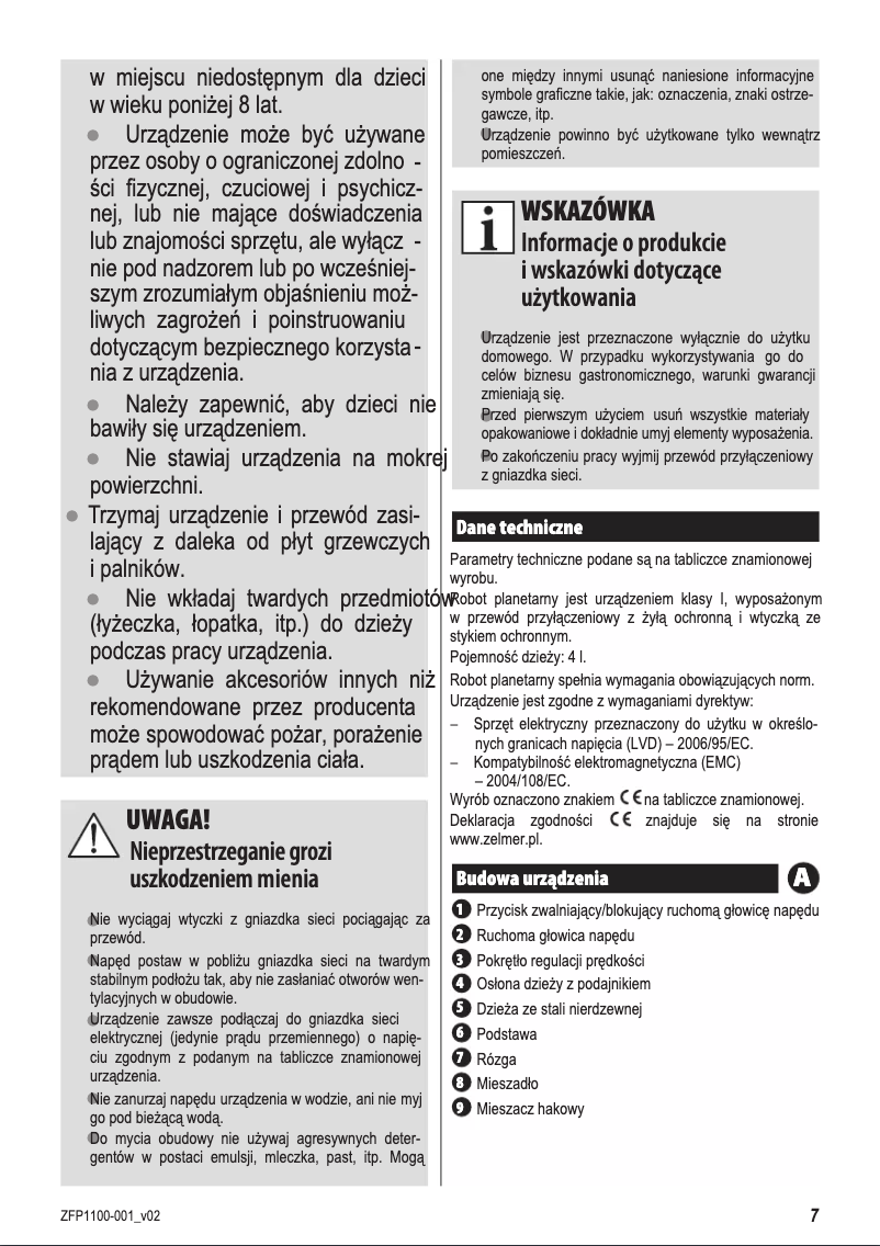 Image de la première page du manuel de l'appareil ZFP1100C