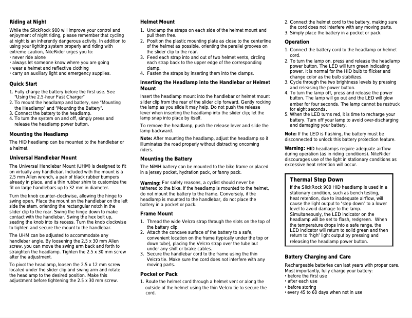 Page 1 de la notice Manuel utilisateur NiteRider SlickRock 900