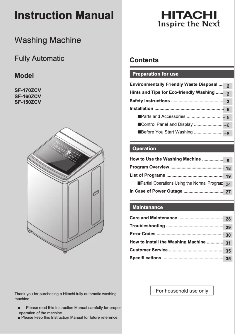 Page 1 de la notice Manuel utilisateur Hitachi SF-170ZCV