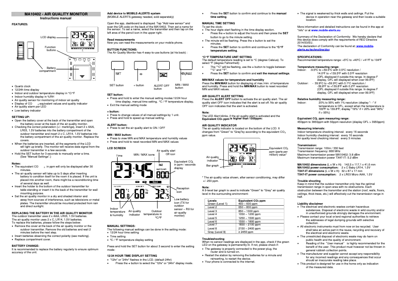 Page 1 de la notice Manuel utilisateur Techno Line MA10402