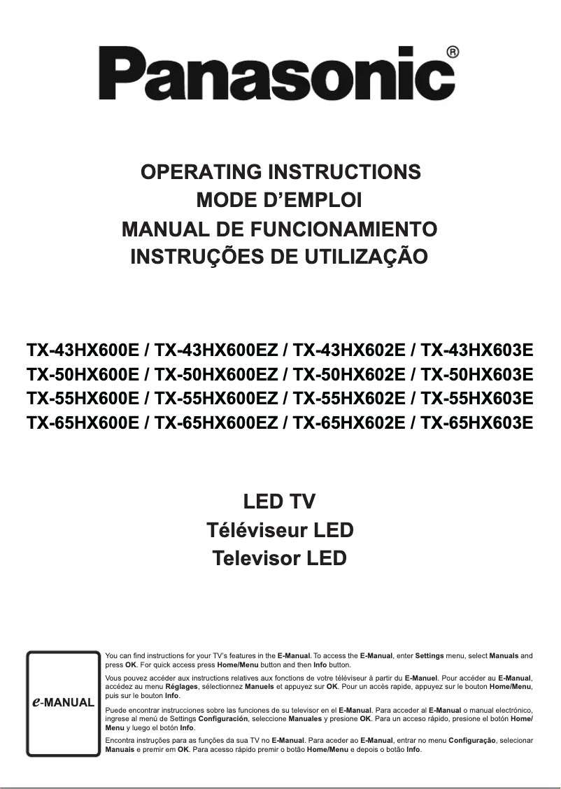 Page 1 de la notice Manuel utilisateur Panasonic TX-50HX600E