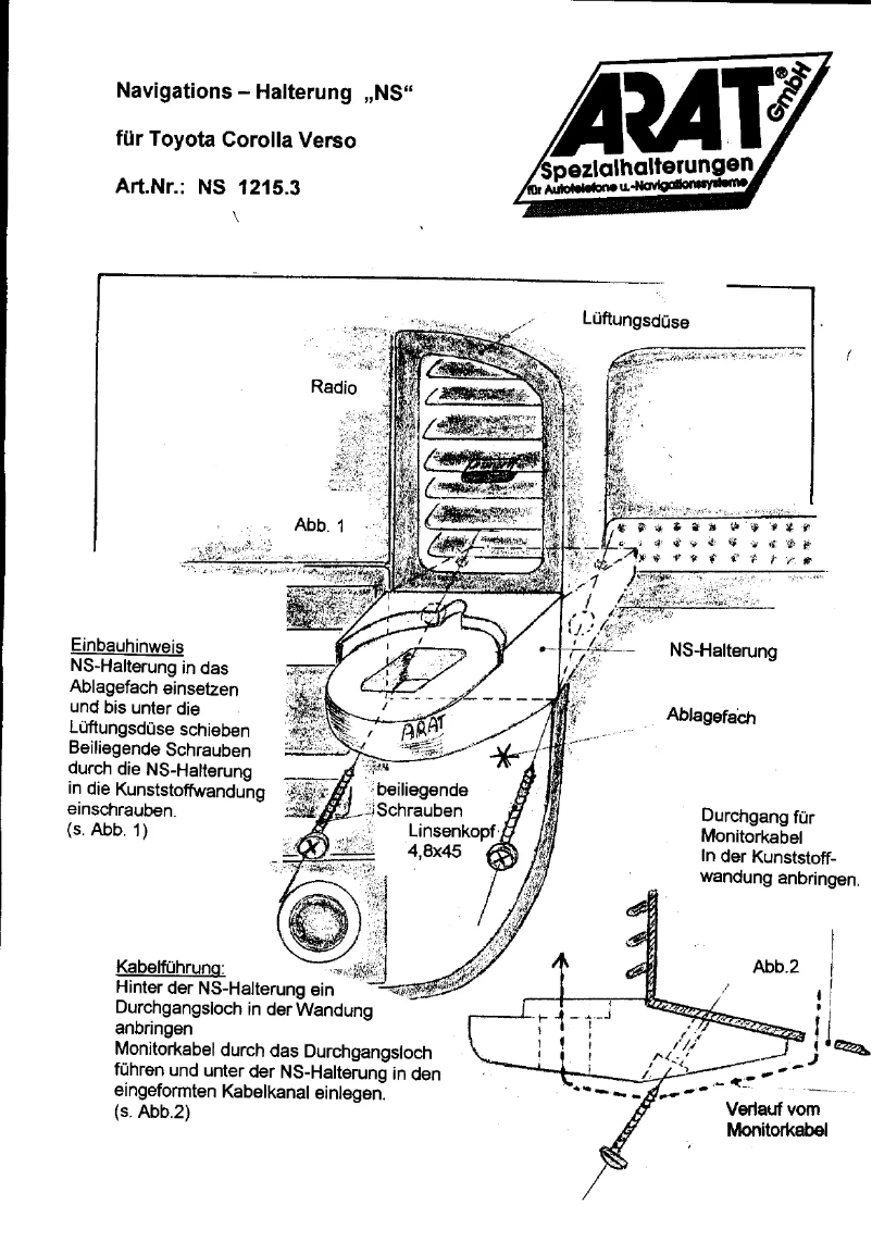 Page 1 de la notice Manuel utilisateur Arat NS1215.3