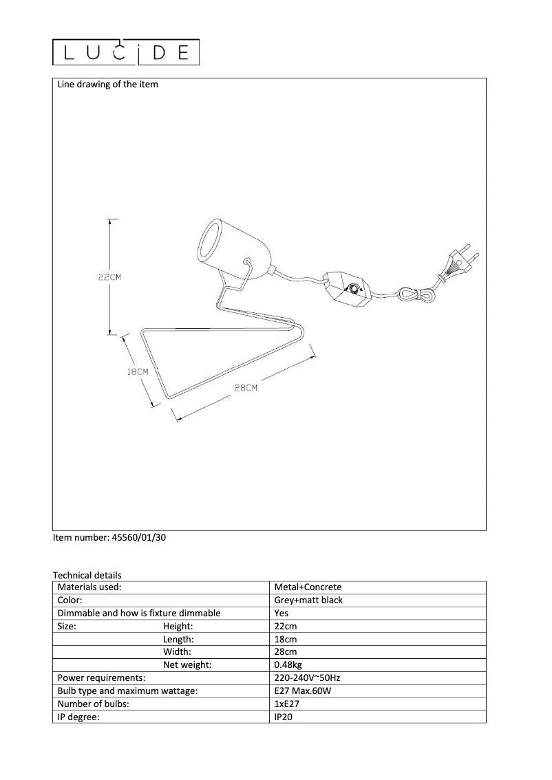 Page 1 de la notice Manuel utilisateur Lucide Semih 45560/01/30