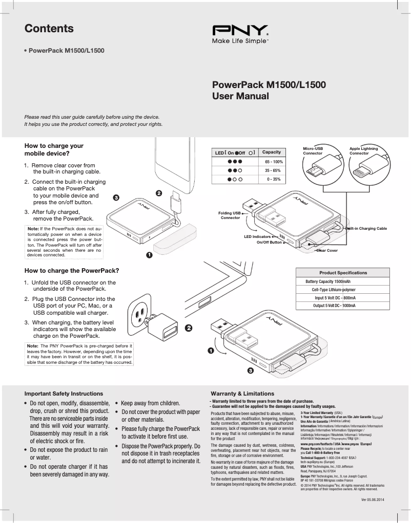 Image de la première page du manuel de l'appareil PowerPack L1500