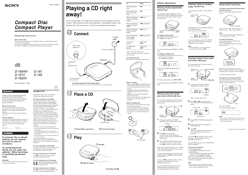 Página 1 del manual Manual de usuario Sony D-182CK
