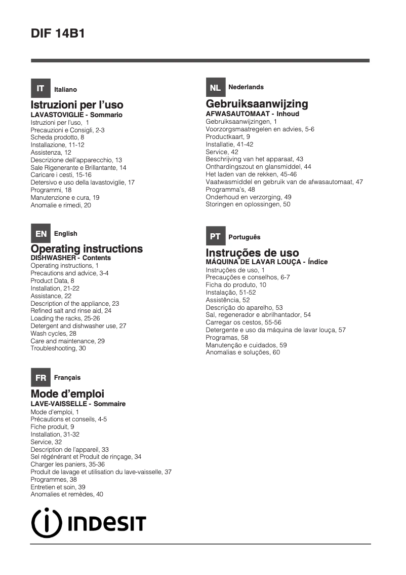 Página 1 del manual Manual de usuario Indesit DIF 14B1