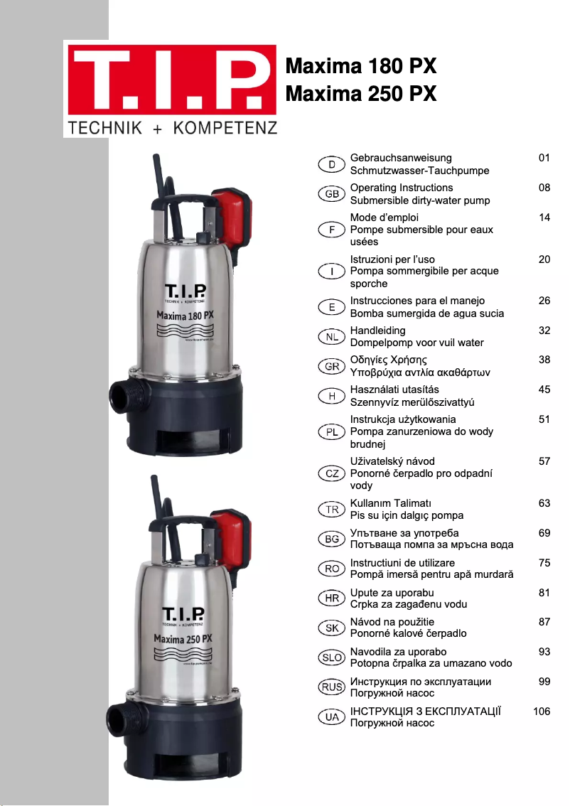 Image de la première page du manuel de l'appareil Maxima 180 PX