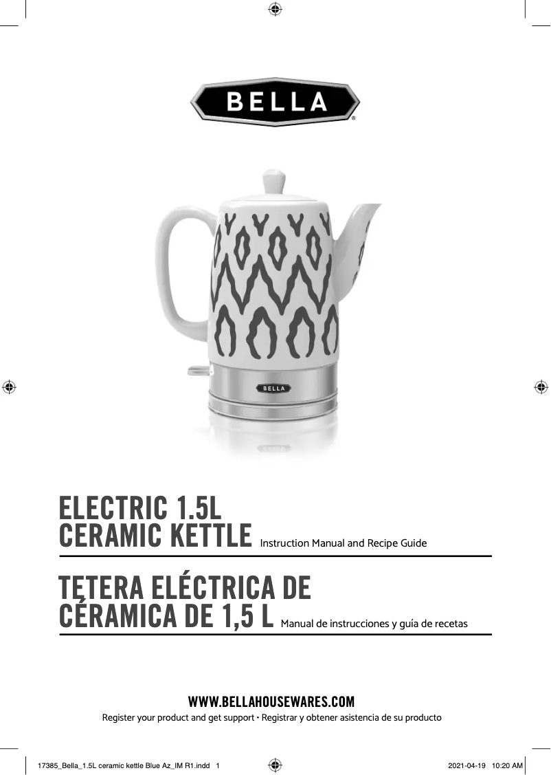 Page 1 de la notice Manuel utilisateur Bella Electric 1.5L Ceramic Kettle