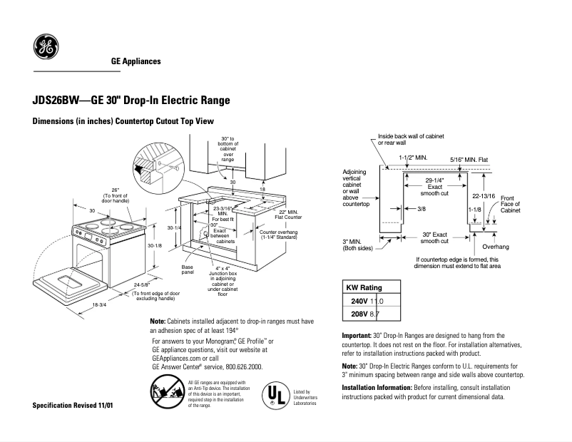 Page n°1 - Fiche technique GE JDS26BWWH