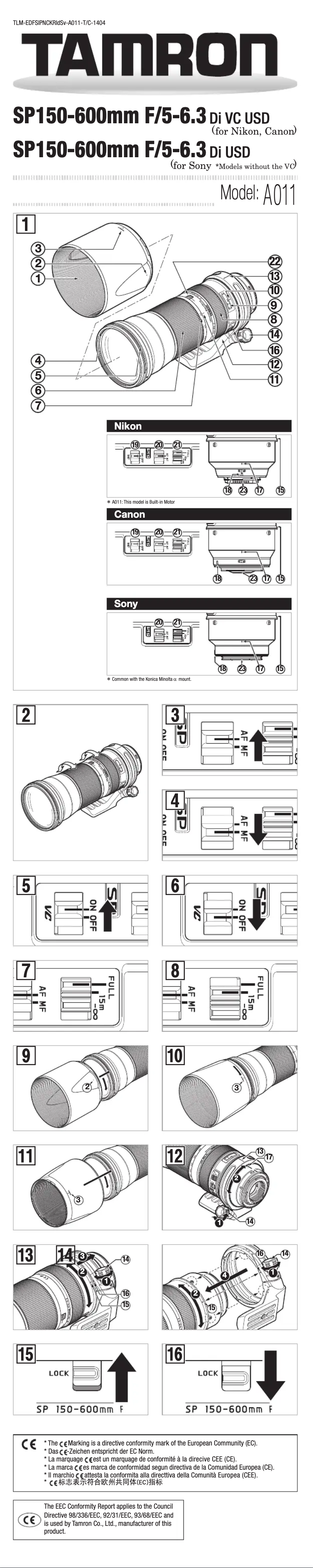 Page 1 de la notice Manuel utilisateur Tamron SP 150-600mm F/5-6.3 Di VC USD