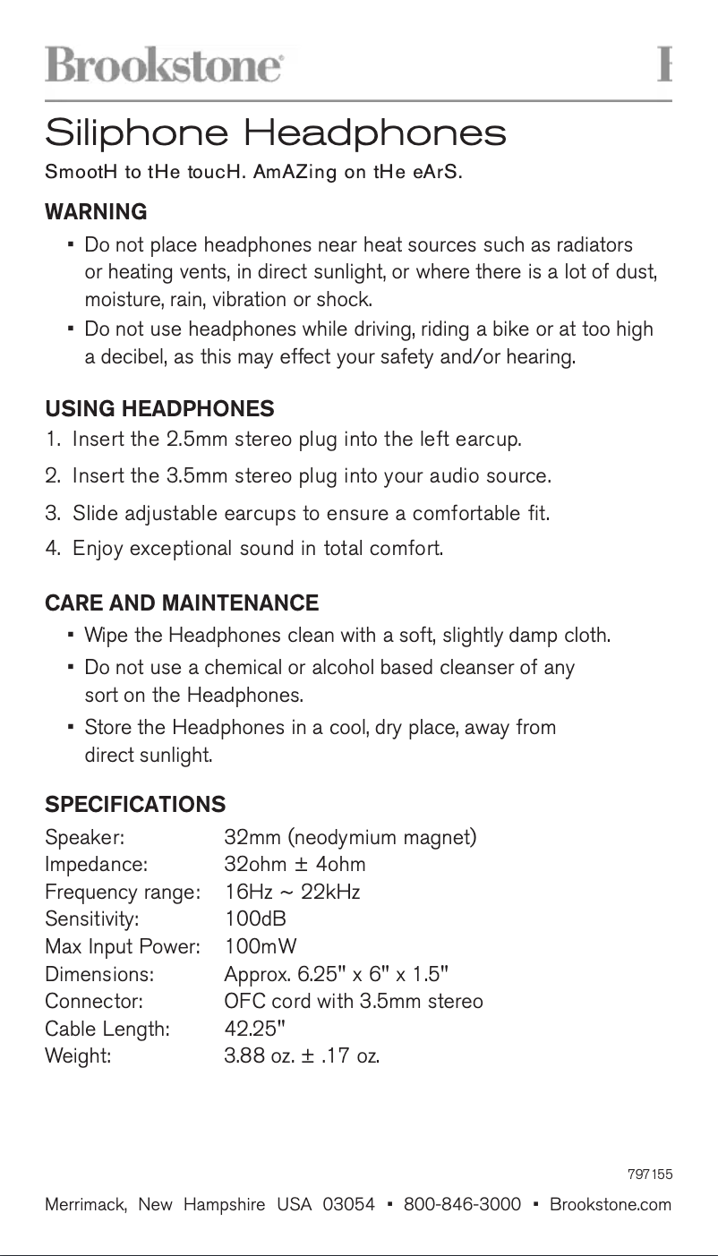 Page 1 de la notice Manuel utilisateur Brookstone Siliphone