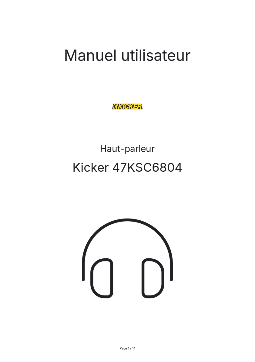 Page n°1 - Manuel utilisateur Kicker 47KSC6804
