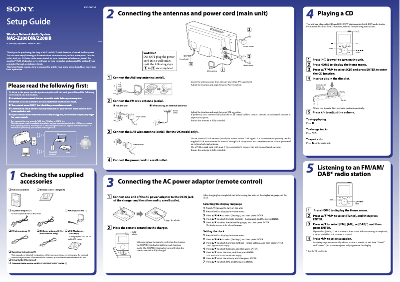 Page n°1 - Guide d'installation Sony NAS-Z200DiR