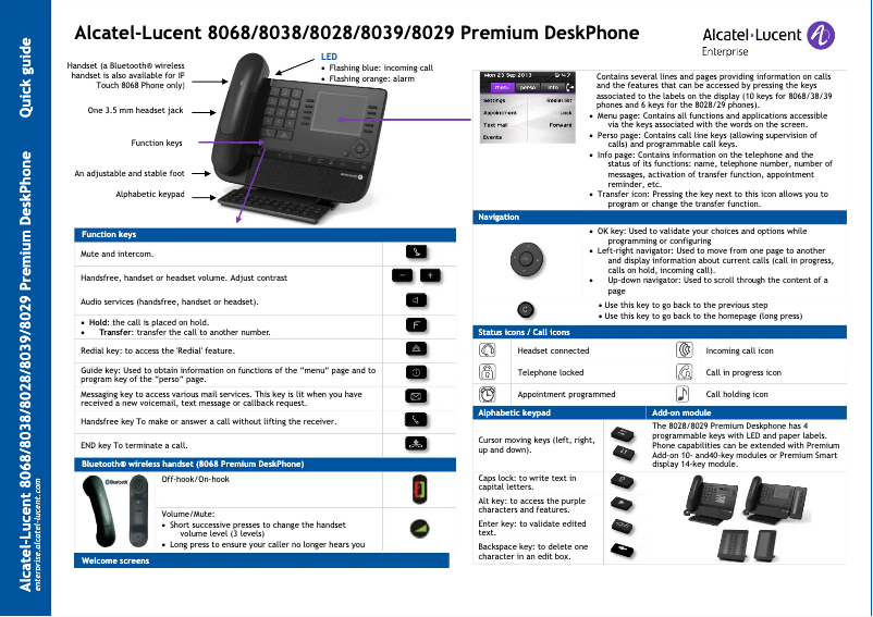 Page 1 de la notice Manuel utilisateur Alcatel Premium DeskPhone 8068