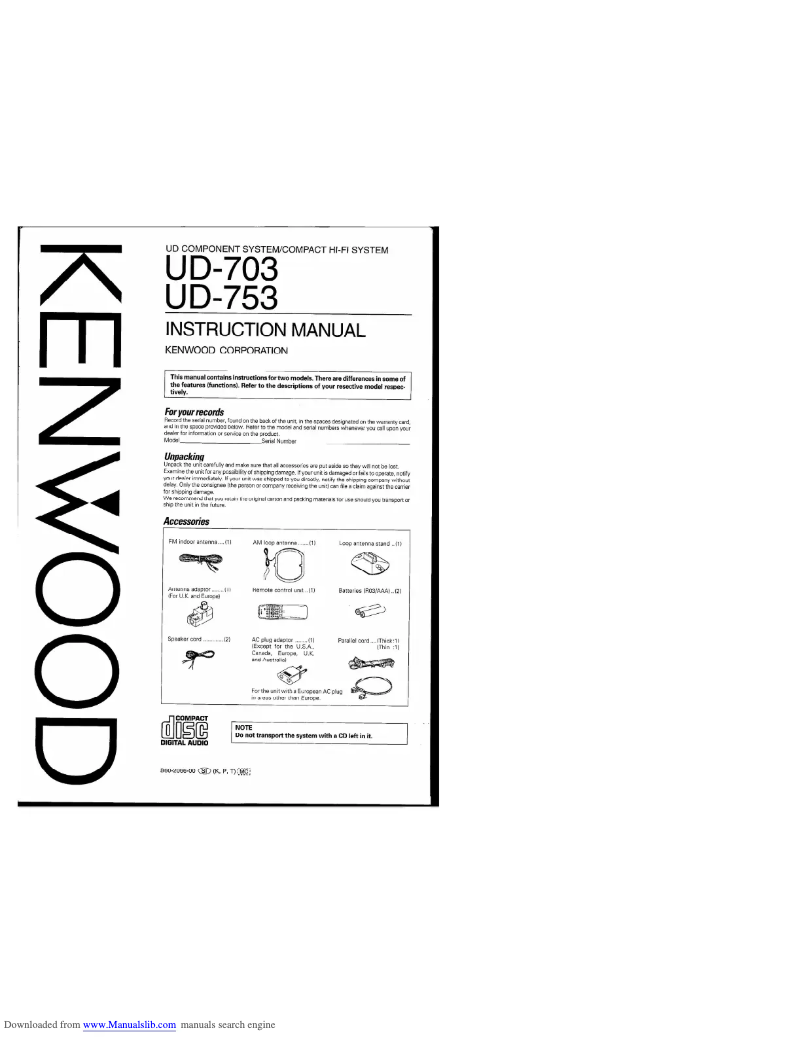Page n°1 - Manuel utilisateur Kenwood UD-753